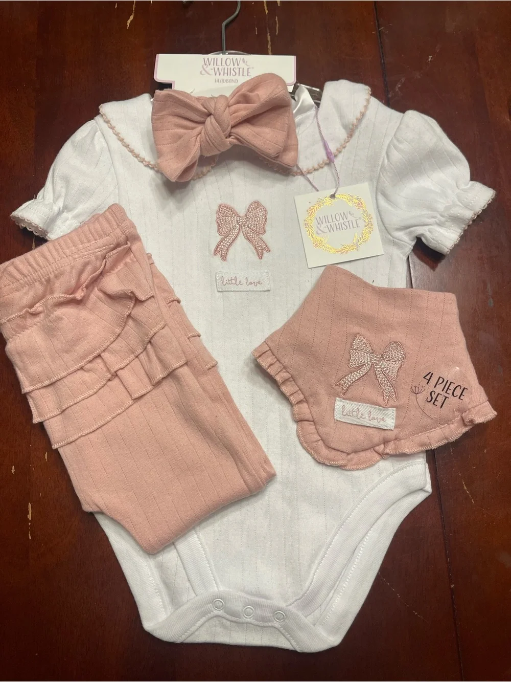BUNDLE: Baby Girls 4-Piece Pink Bow Accessory Set with DreamGrows Pink Buddy